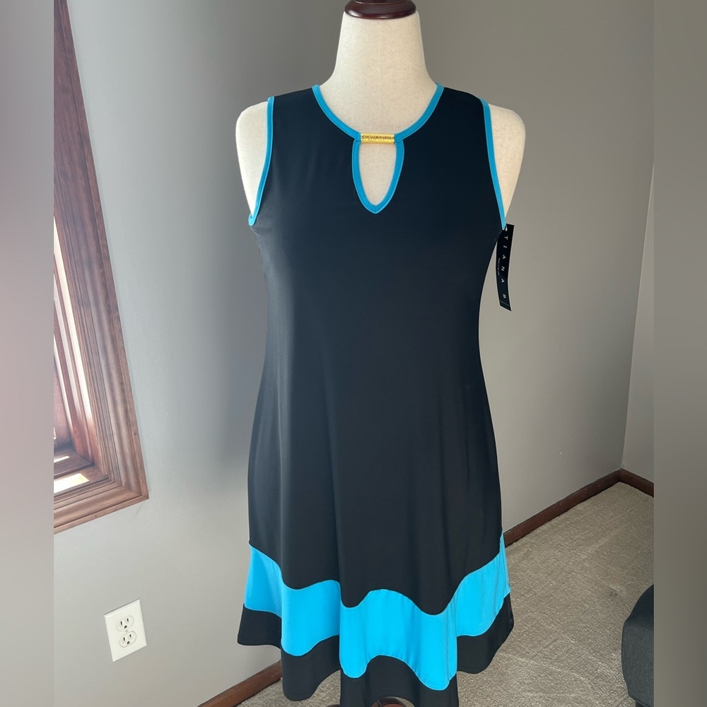 Tiana B black and turquoise sleeveless knit dress- new with tags